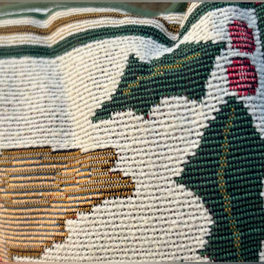 Vintage pillow tapestry ‘Twas the night before Christmas’ green cream stockings